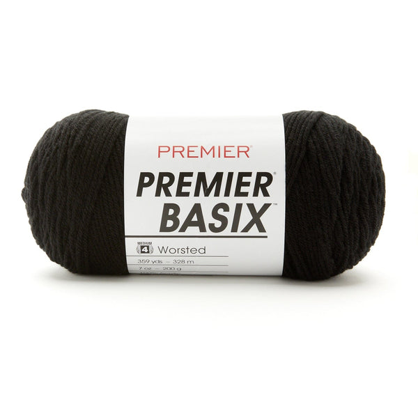 Premier Yarns Basix yarn in Black, a worsted-weight acrylic skein