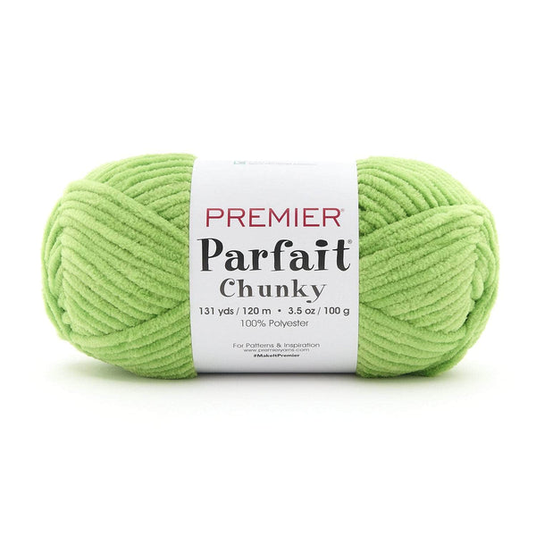 Premier Yarns Parfait Chunky yarn in Pistachio, a super bulky chenille skein