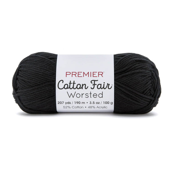 Premier Yarns Cotton Fair Worsted yarn in Black, a worsted-weight cotton-blend skein