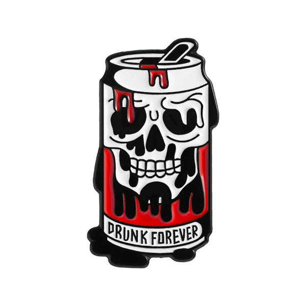 "Drunk Forever" Skull Can Enamel Pin