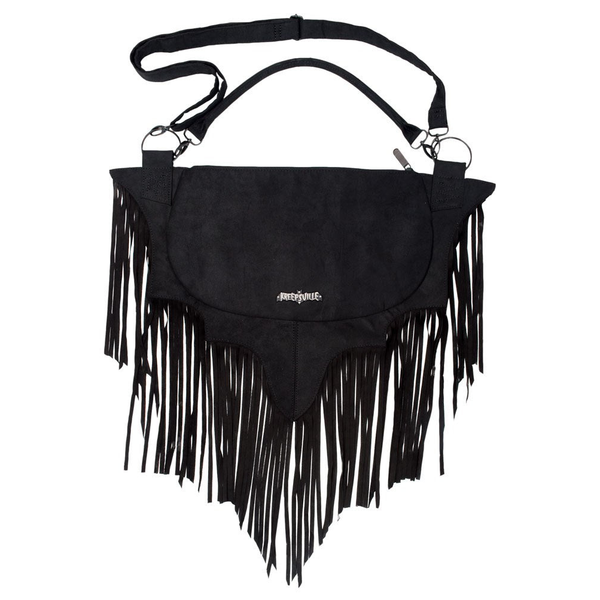 Bat Wing Fringe Shoulder Bag in vegan suede with long fringe