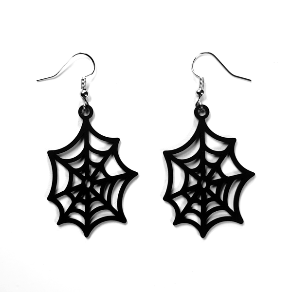 Gothic Spiderweb Drop Earrings, alloy spiderweb dangles on fish-hook wires