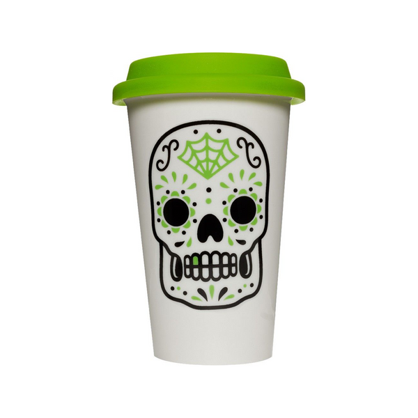 Green Sugar Skull Porcelain Tumbler