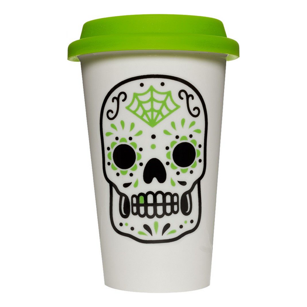 Green Sugar Skull Porcelain Tumbler