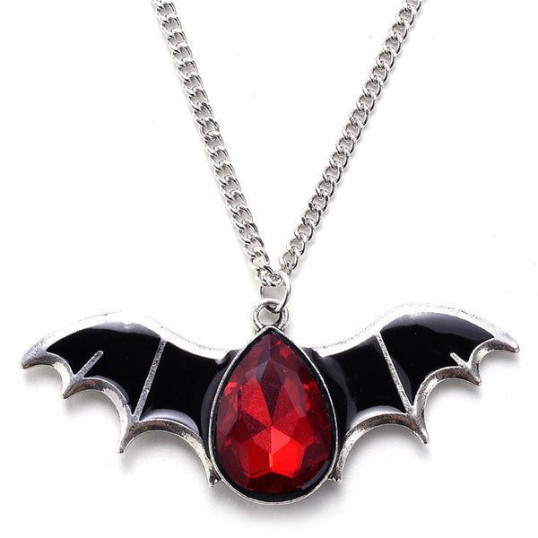 Gothic Bat Gem Necklace (Red)