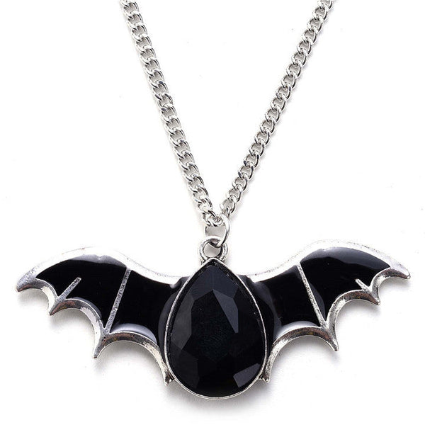 Gothic Bat Gem Necklace (Black)