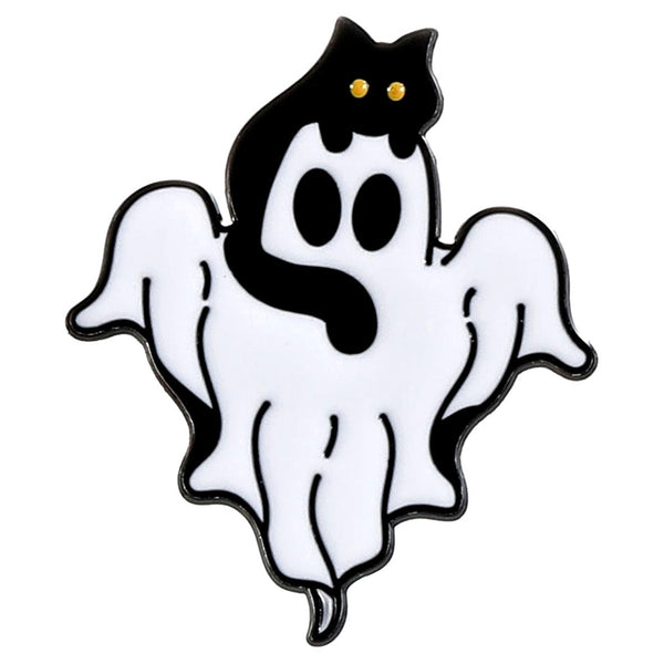 Ghost & Black Cat enamel pin — Spooky Stitchcrafts