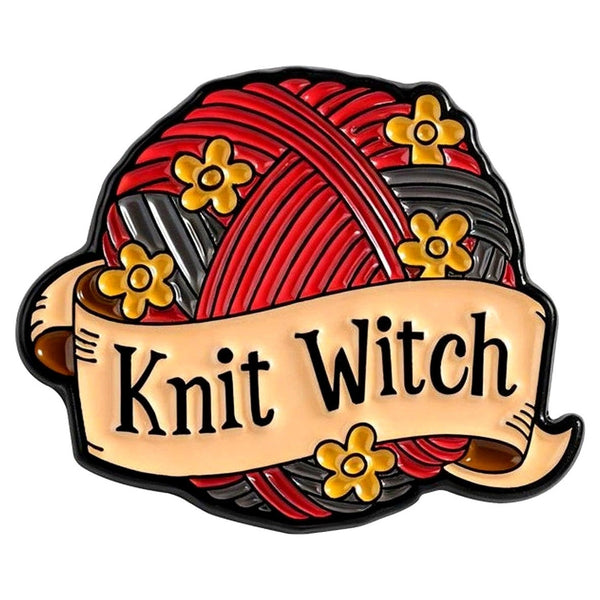 Knit Witch enamel pin — Spooky Stitchcrafts