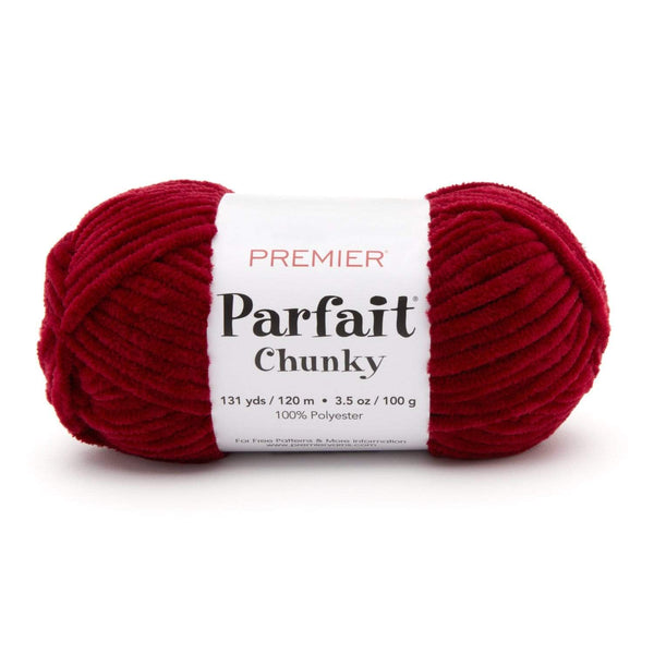 Premier Yarns Parfait Chunky yarn in Ruby, a super bulky chenille skein