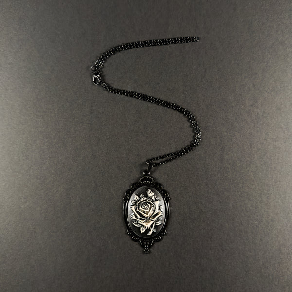 Black Rose Cameo Necklace