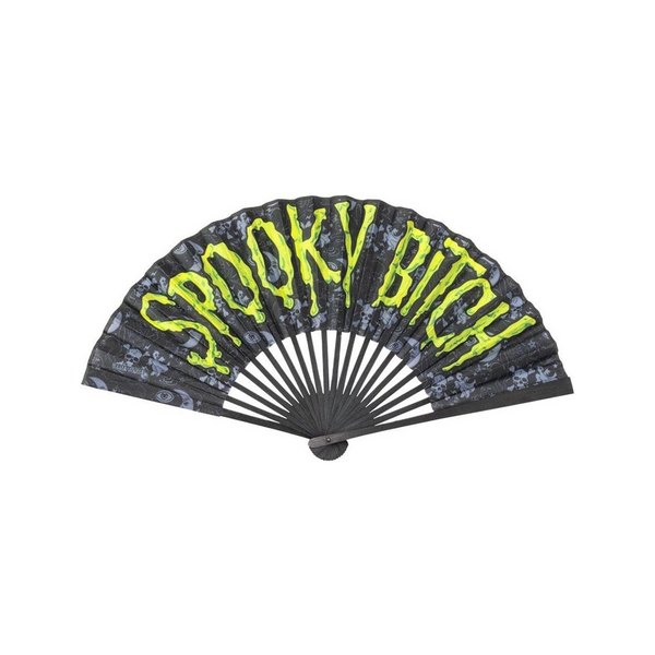Spooky Bitch Green Fan, green hand fan with lettering