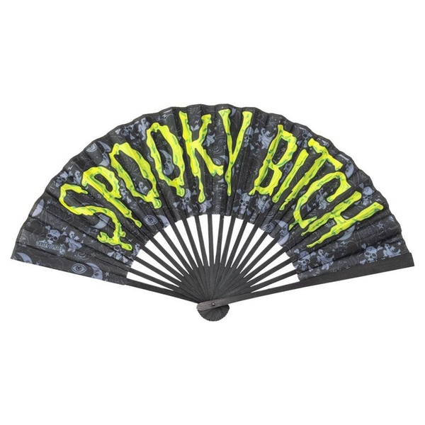 Spooky Bitch Green Fan, green hand fan with lettering