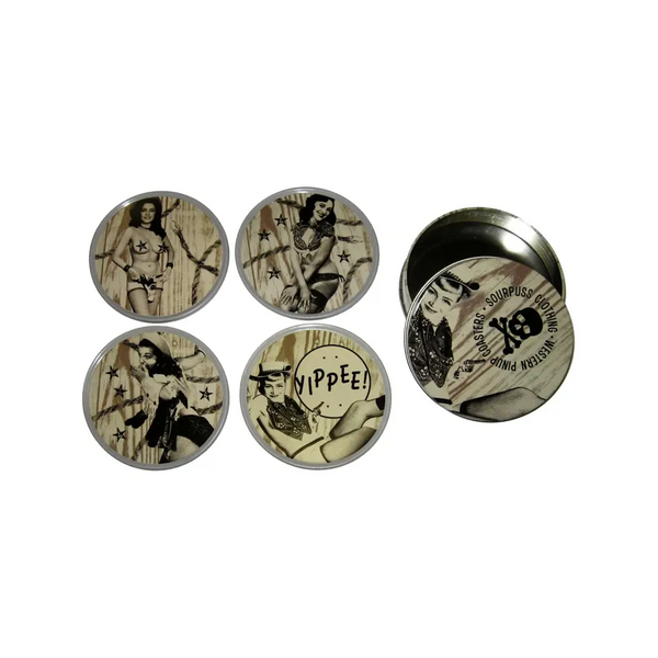 Western Pin-Up Girls Coaster Set, four western pin-up coasters