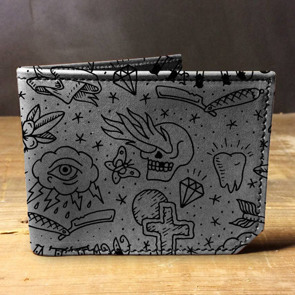 Tattoo Wallet, slim leather wallet with classic tattoo flash