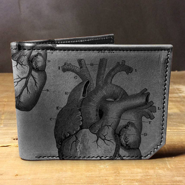 Anatomical Heart Wallet, slim leather wallet with a vintage anatomical heart