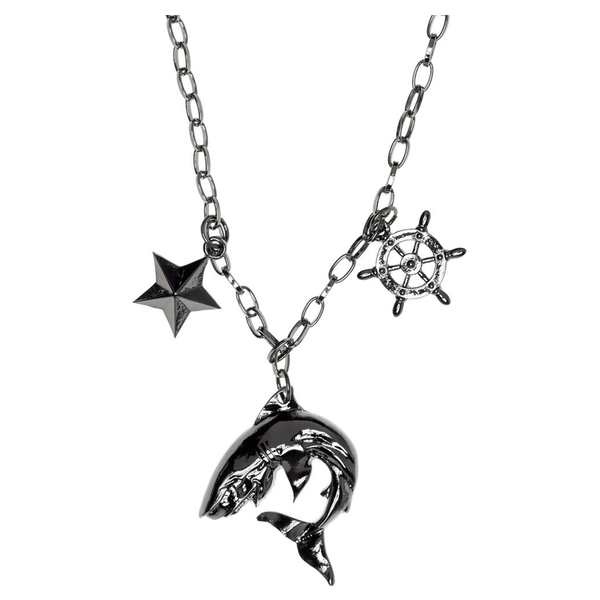 Shark Charm Necklace with a shark, ship's wheel and nautical star