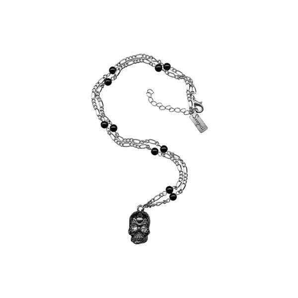Clear Rhinestone Sugar Skull Pendant Necklace