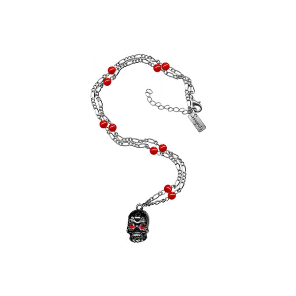 Red Rhinestone Sugar Skull Pendant Necklace