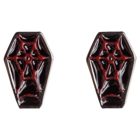 Red & Black Coffin Stud Earrings