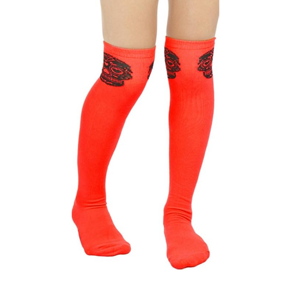 Red & Black Sugar Skull Thigh High Socks