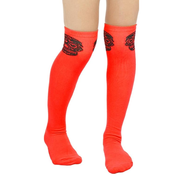Red & Black Sugar Skull Thigh High Socks