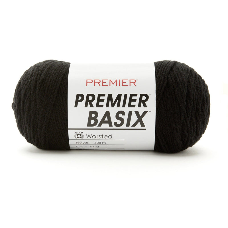 Premier Yarns Basix yarn in Black, a worsted-weight acrylic skein