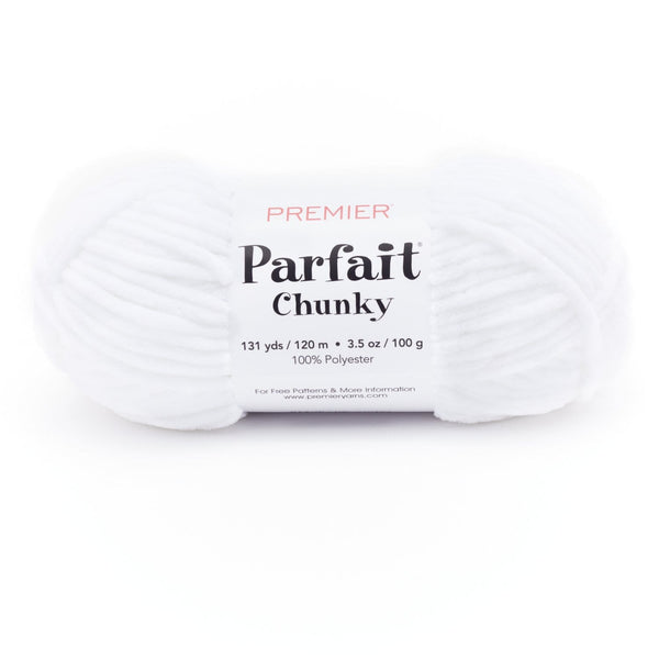 Premier Yarns Parfait Chunky yarn in White, a super bulky chenille skein