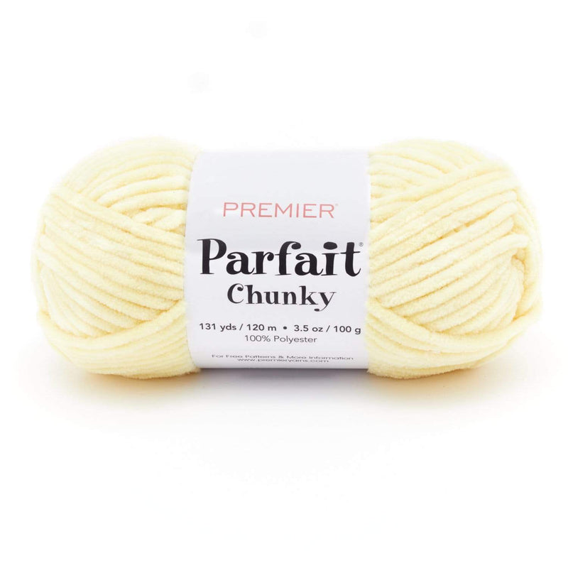 Premier Yarns Parfait Chunky yarn in Yellow, a super bulky chenille skein