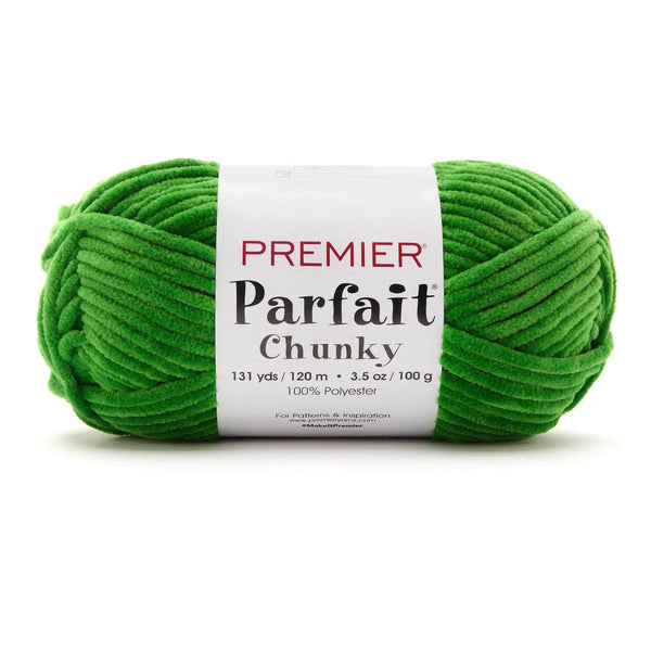 Premier Yarns Parfait Chunky yarn in Sour Apple, a super bulky chenille skein