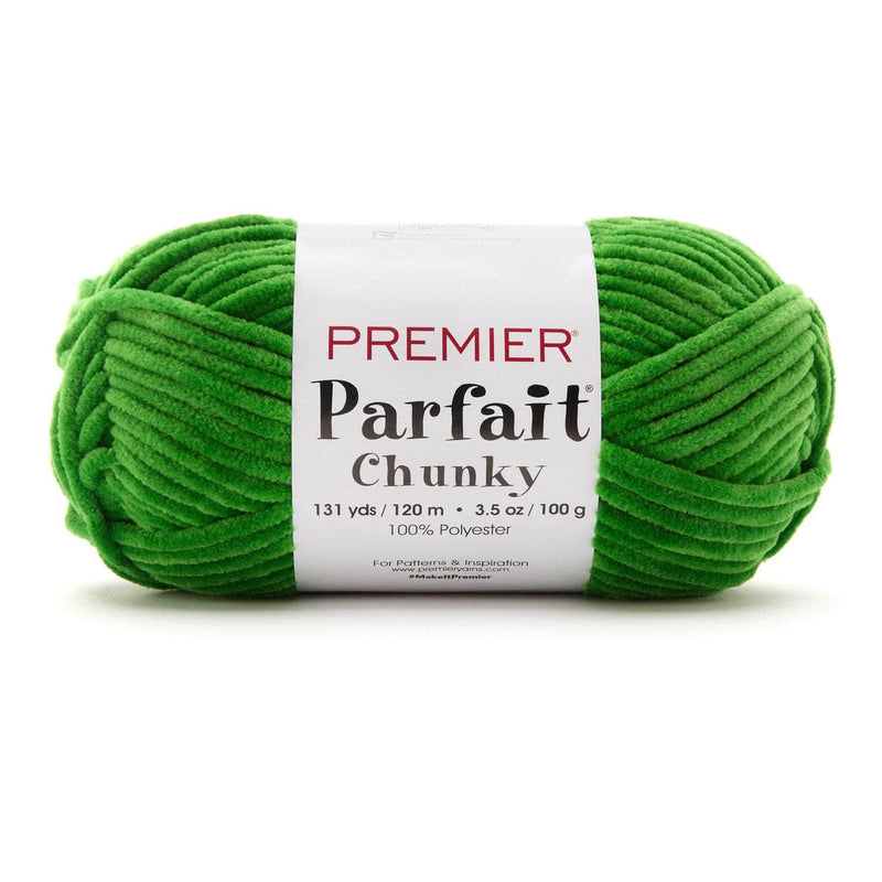 Premier Yarns Parfait Chunky yarn in Sour Apple, a super bulky chenille skein