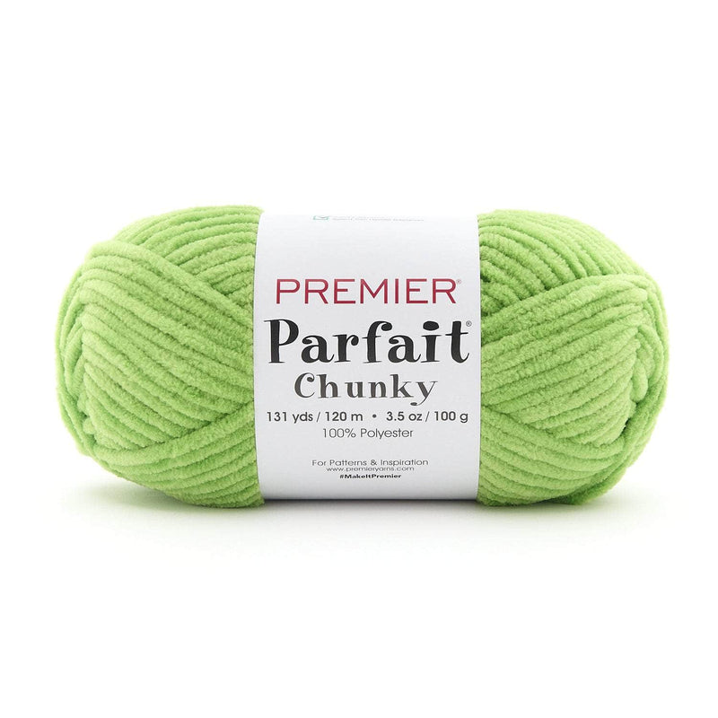 Premier Yarns Parfait Chunky yarn in Pistachio, a super bulky chenille skein