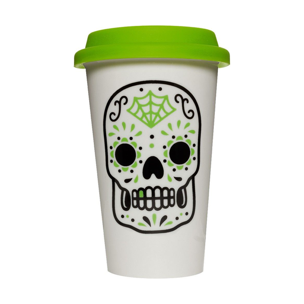Green Sugar Skull Porcelain Tumbler