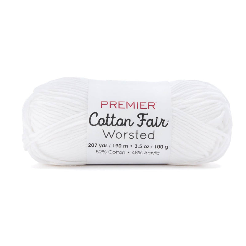 Premier Yarns Cotton Fair Worsted yarn in White, a worsted-weight cotton-blend skein