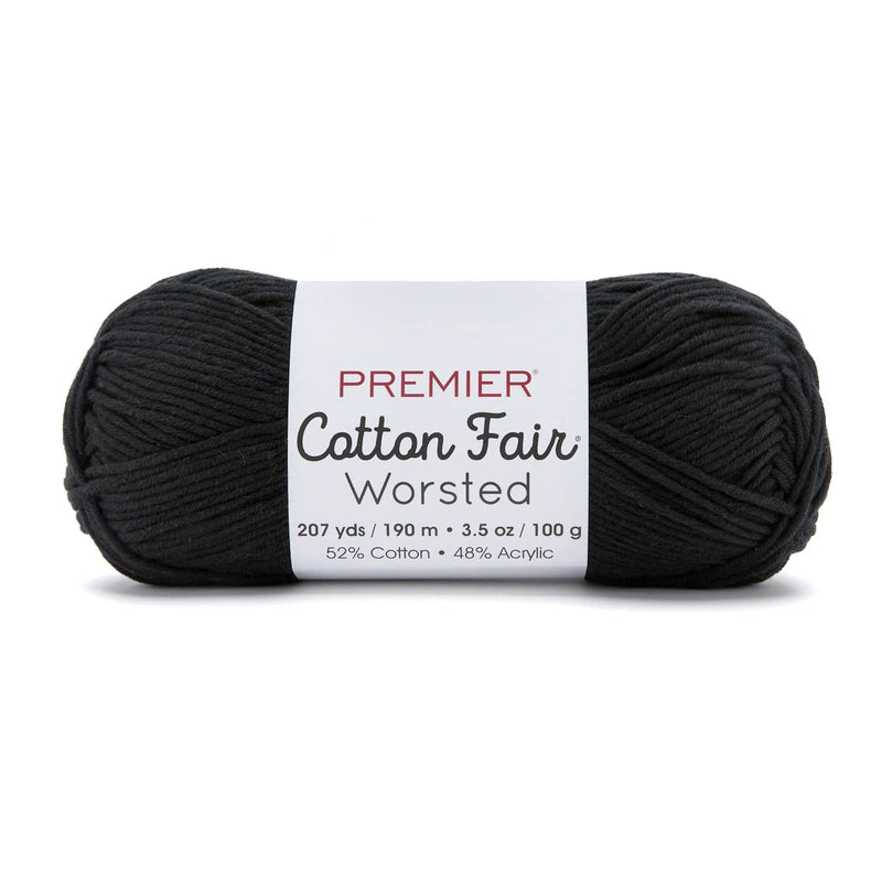Premier Yarns Cotton Fair Worsted yarn in Black, a worsted-weight cotton-blend skein