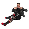 Elvira Mistress of the Dark Crew Socks worn on model, full body