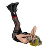 Elvira Mistress of the Dark Crew Socks worn on model, full body 2