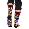 Elvira Macabre Mobile Crew Socks worn on model, back view