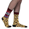 Elvira Macabre Mobile Crew Socks worn on model, right view 2