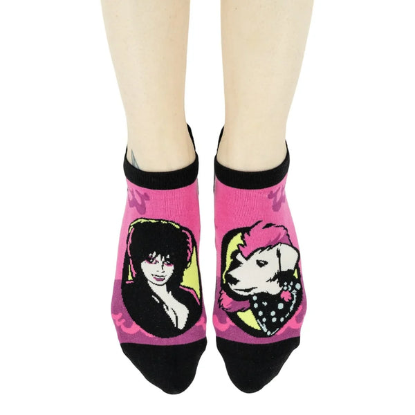 Elvira A Girl and Her Gonk Ankle Socks worn on model, front view
