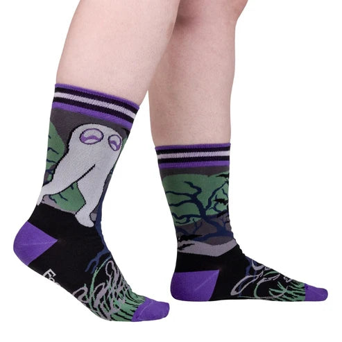 Cute Fresno Nightcrawler Crew Socks worn on model, right view