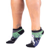 Cute Fresno Nightcrawler Ankle Socks worn on model, left view