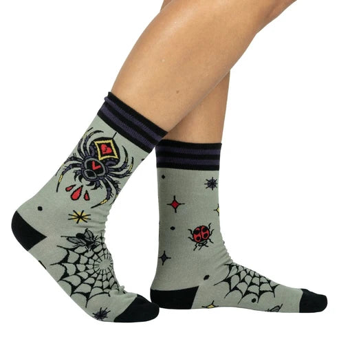 Widow's Web Crew Socks worn on model, right view