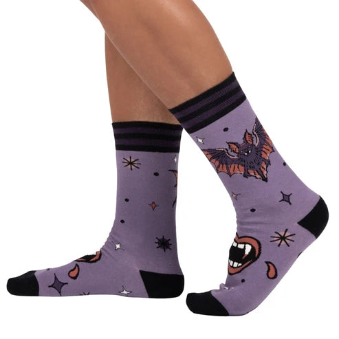 Bite Club Crew Socks worn on model, left view
