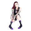 Bite Me Bitch Crew Socks worn on model, full body, front view