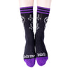 Bite Me Bitch Crew Socks worn on model, top view