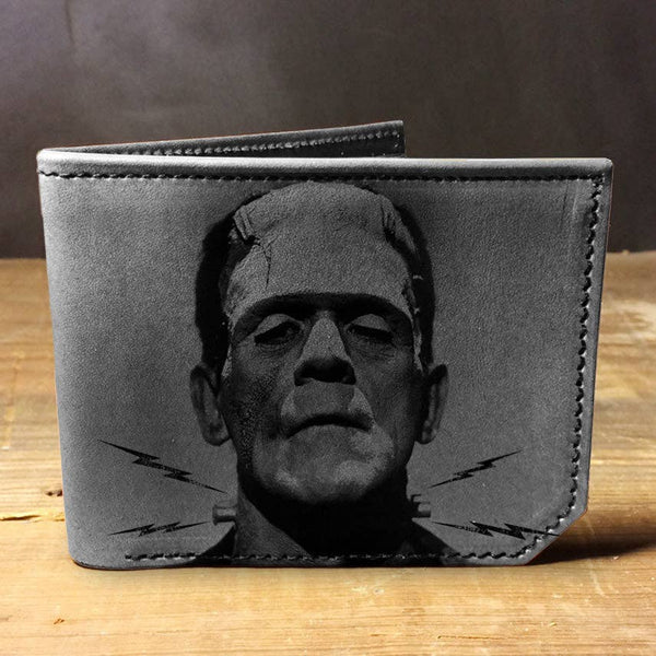Frankenstein Wallet, slim leather wallet with the Monster pressed into the front