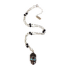 Aqua Blue Rhinestone Sugar Skull Pendant Necklace full necklace