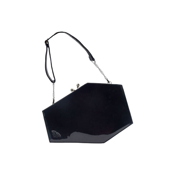 Skull Kiss Lock Deluxe Patent Coffin Handbag