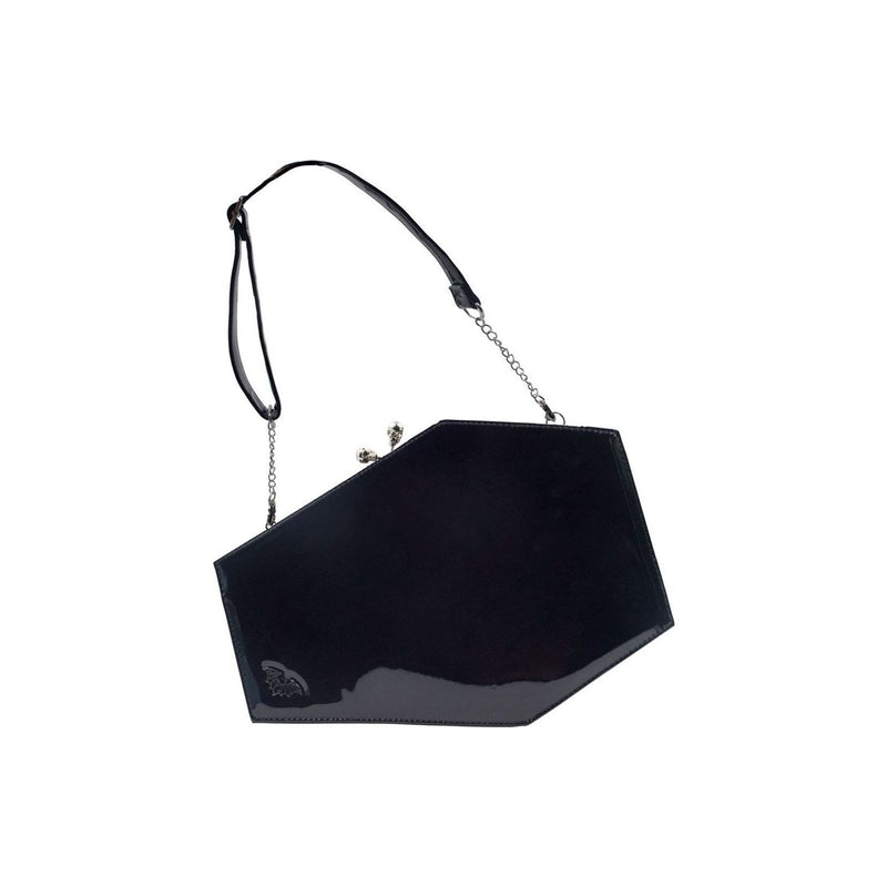 Skull Kiss Lock Deluxe Patent Coffin Handbag