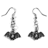 Bat Dangle Earrings, silver-tone filigree bat charms on fish-hook wires